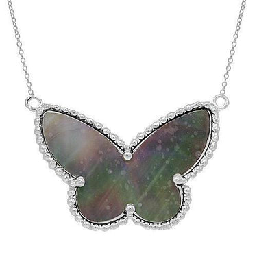 White 14K Solid White Gold Womens Diamond Butterfly Necklace 0.50 Ctw